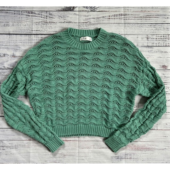 Hollister Sweaters - Hollister California‎ Green Crochet Knit Pullover Sweater Women's Small